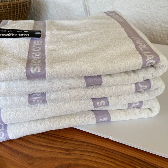 NWT KARL LAGERFELD 3 Bath Shower Towels Cotton Striped White Cotton - Picture 6 of 7